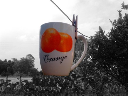 An orange coffee mug