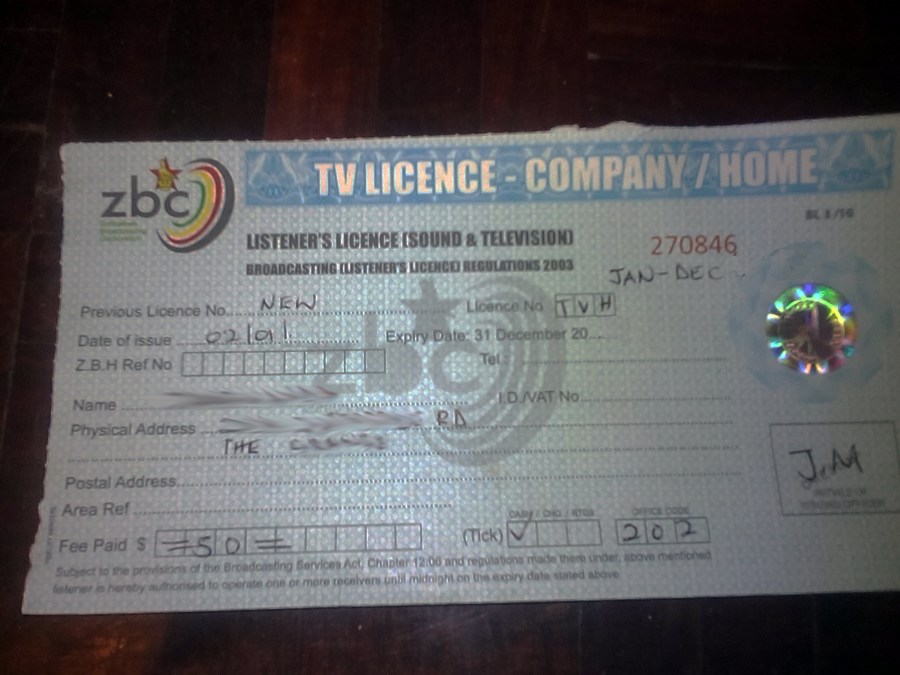 ZBC TV Licence $50