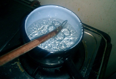 Boiling water in a pot