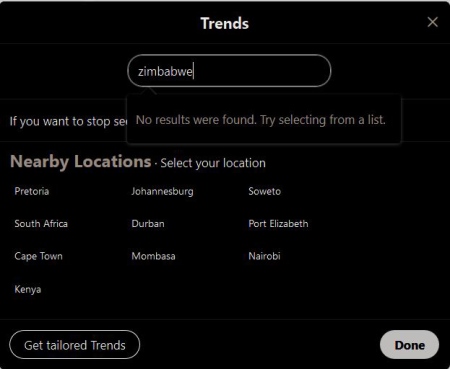trending topics select Zimbabwe