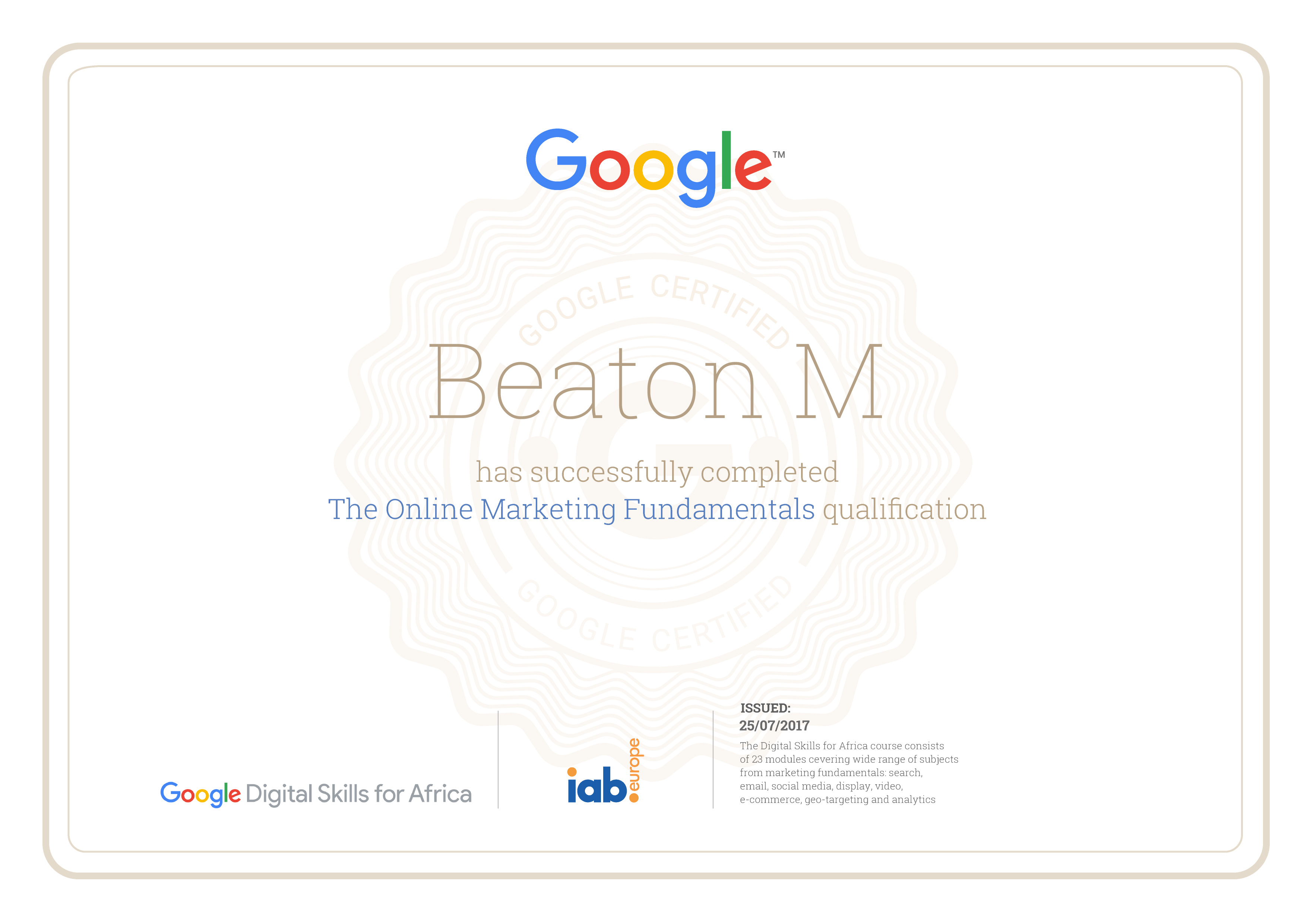 Google skills training certificate
