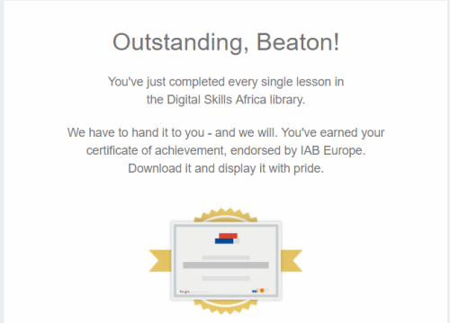 You have completed every single lesson in the Digital Skills Africa library