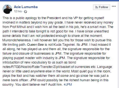 Public apology Acie Lumumba