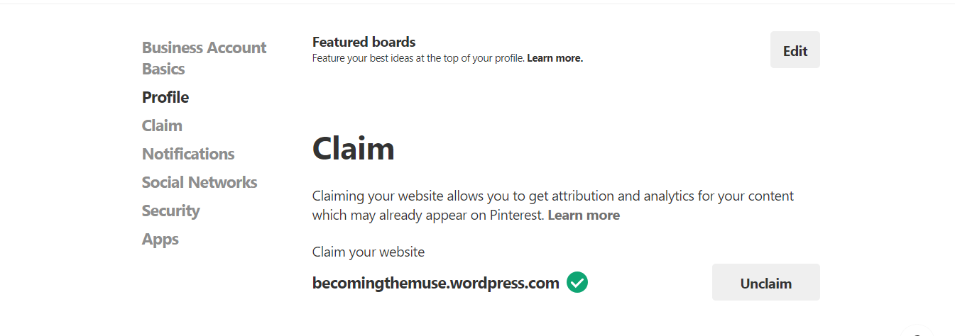 claim your website on pinterest to get attribution and analytics for your content which may already appear on pinterst