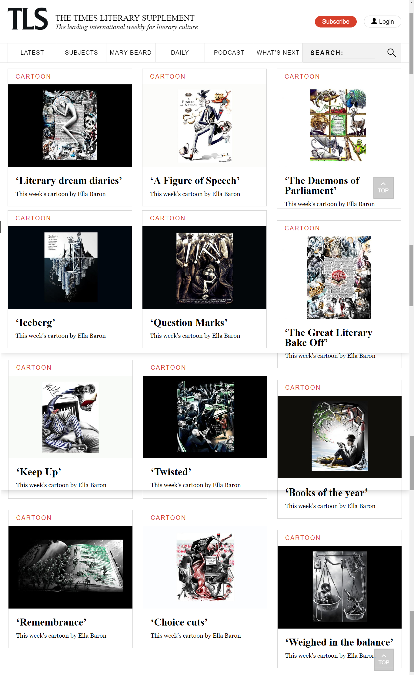 Times Literary supplement Ella Baron cartoons