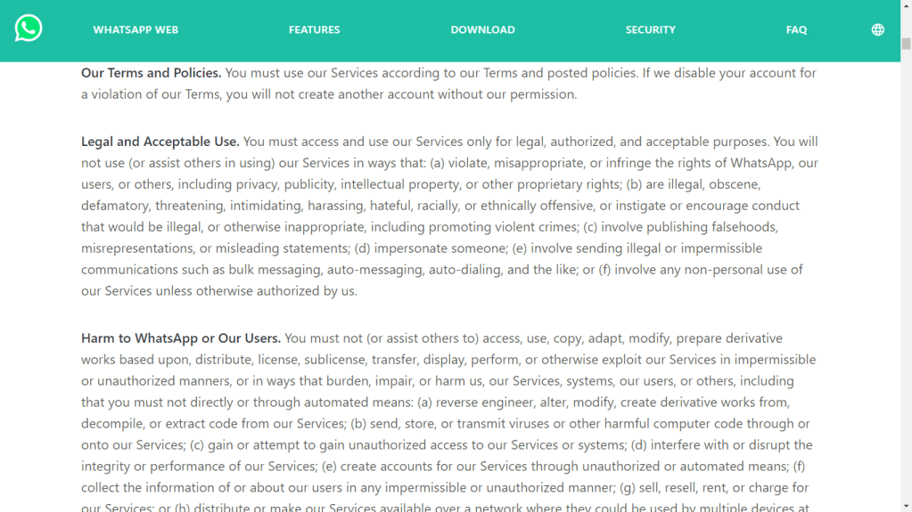 whatsapp terms of service
