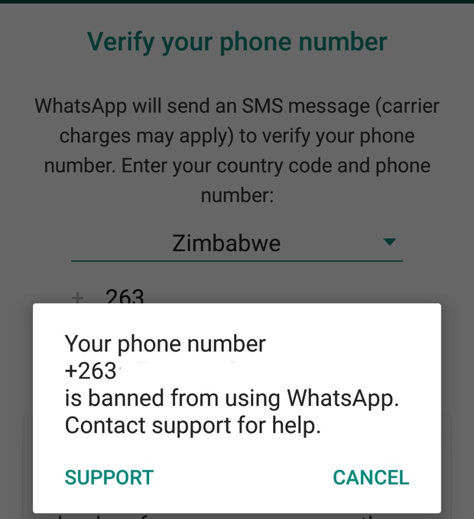 Your number is banned from using Whatsapp 
