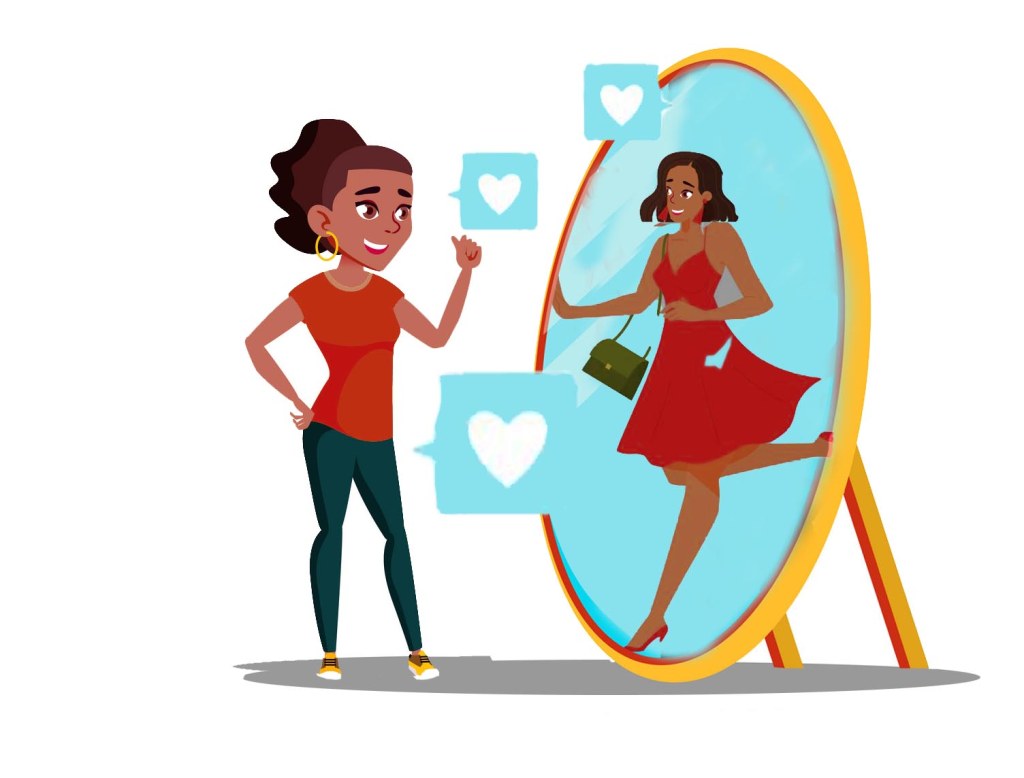 Girl looking in mirror