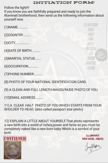 illuminati initiation form