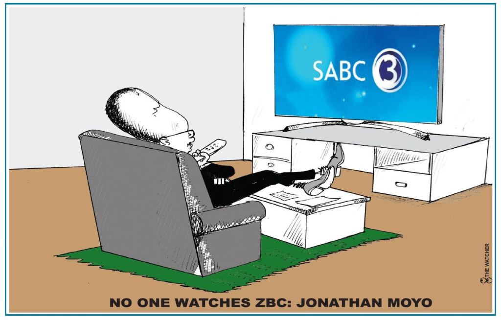 Jonathan Moyo watching SABC 3