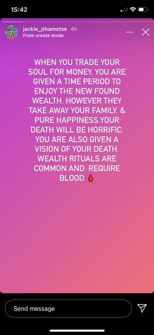 When you trade your soul for money
Jackie Phamotse