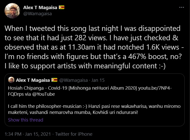 Alex Magaisa tweeting on Hosiah Chipanga
