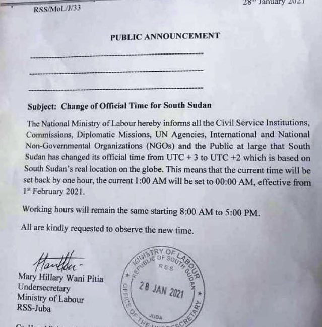South Sudan Changes time zones