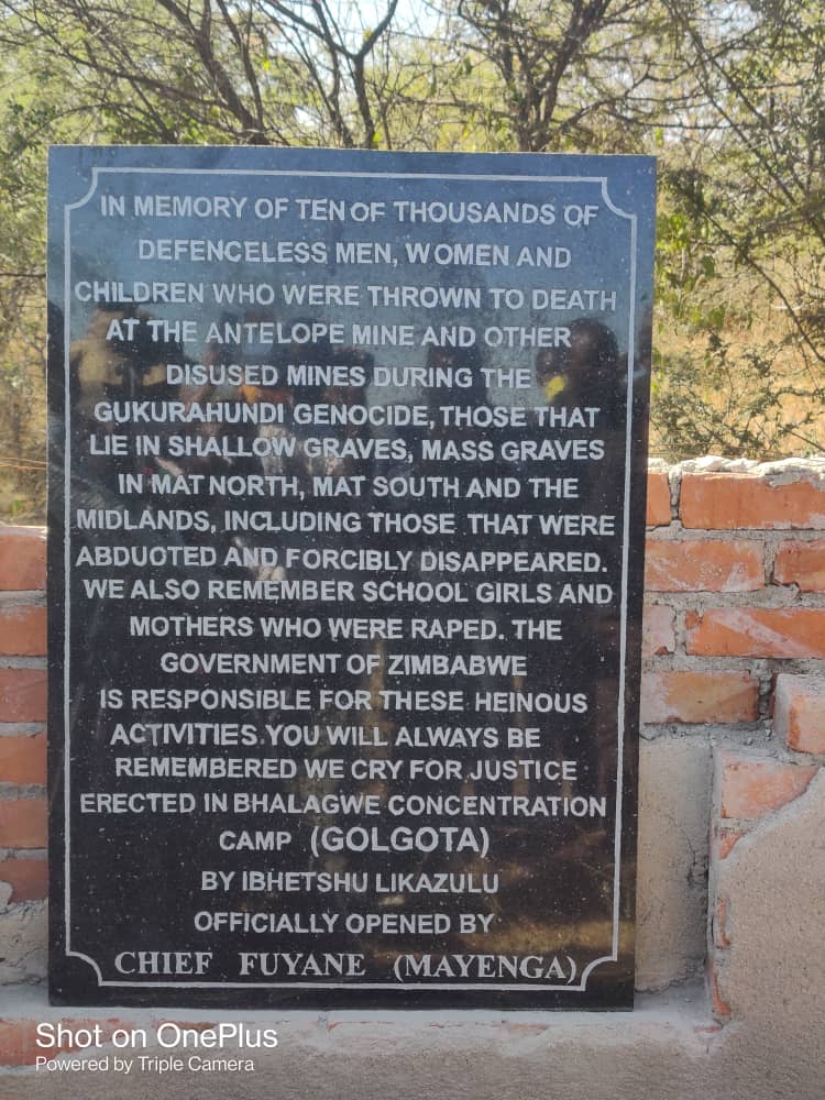 Bhalagwe Memorial plaque 
officially opened by Chief Fuyane