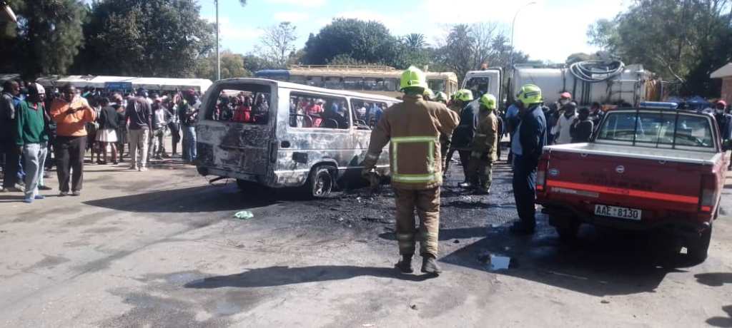 Public taxi van burnt in a melee Bulawayo, Zimbabwe