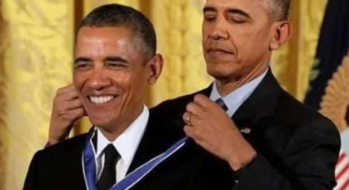 Obama giving Obama a medal