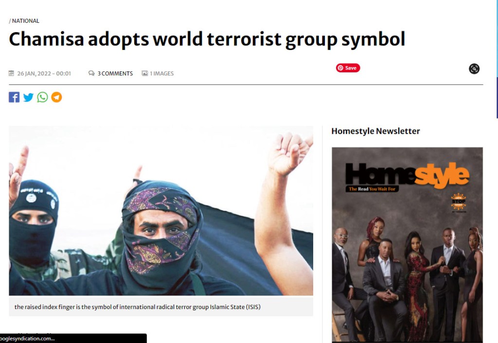 Chamisa adopts terrorist symbol