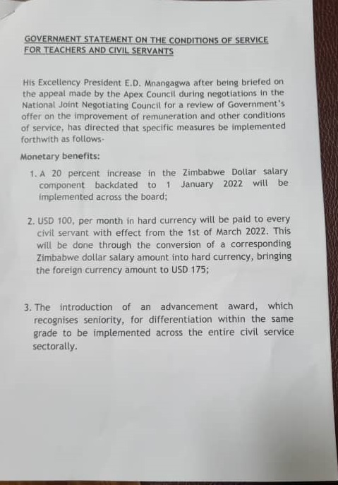 Government Conditions of service for civil servants and teachers