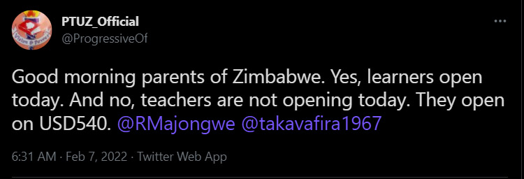 Good morning parents of Zimbabwe. Yes, learners open today. And no, teachers are not opening today. They open on USD540