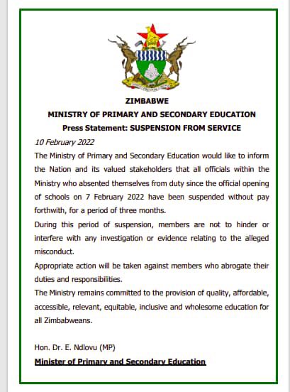 suspension from service Ministry Of Education officials