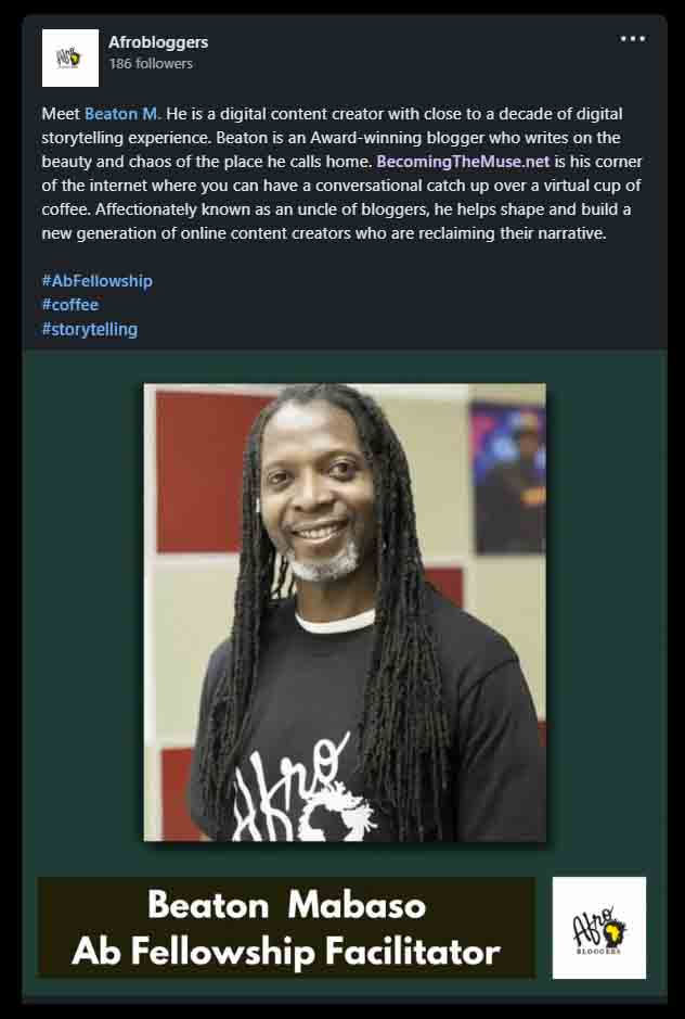 Uncle of bloggers Afrobloggers fellowship