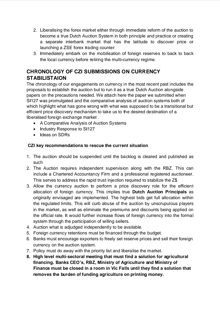 CZI Paper on the deteriorating currency situation in Zimbabwe