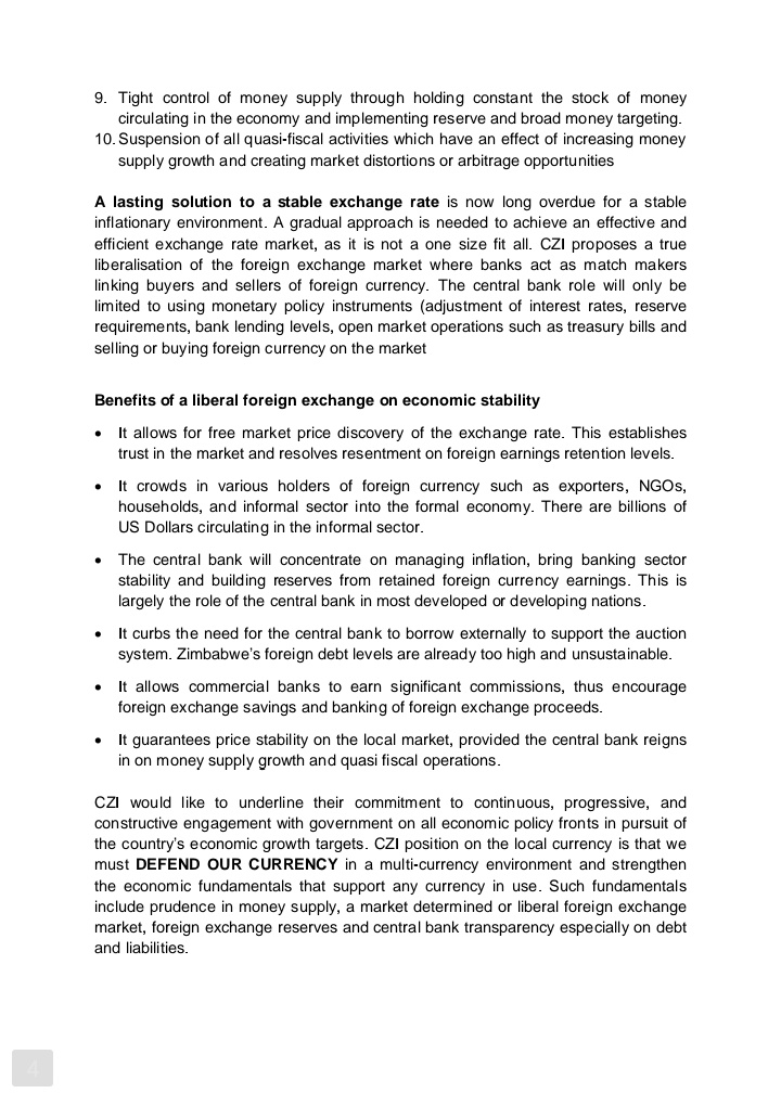 CZI Paper on the deteriorating currency situation in Zimbabwe