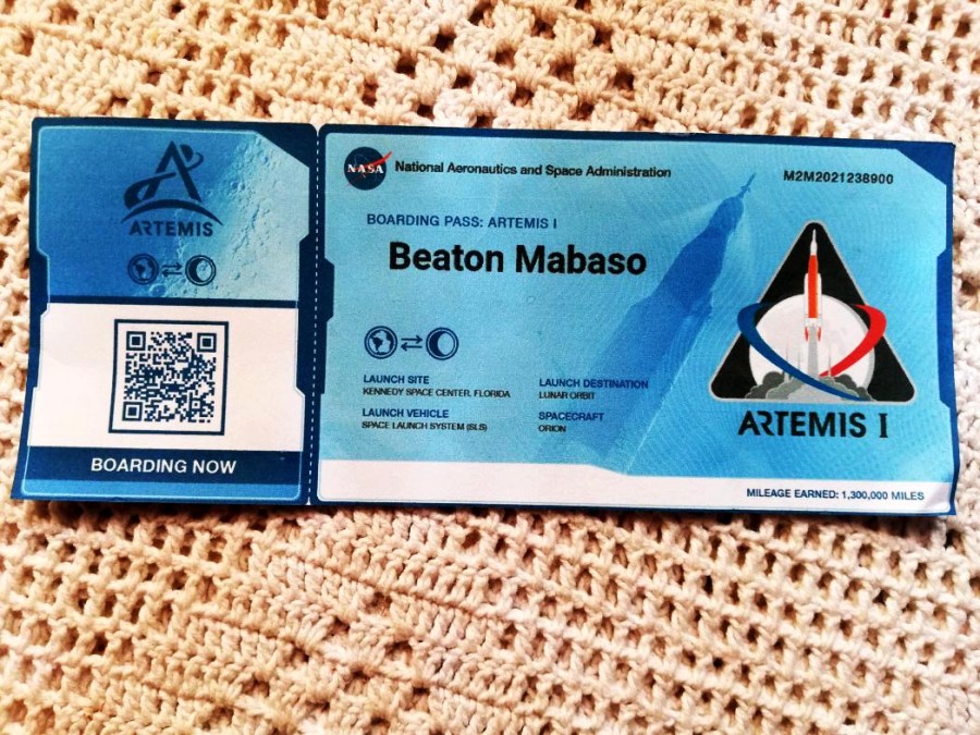 Artemis I Boarding Pass Beaton Mabaso