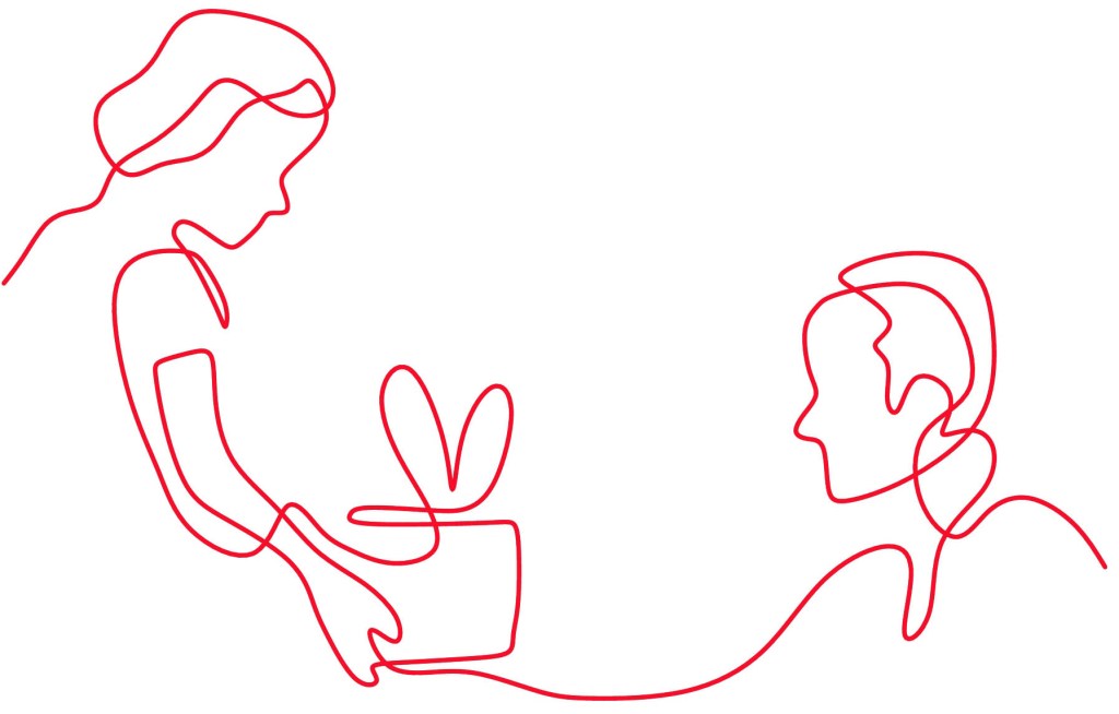men giving woman present clipart