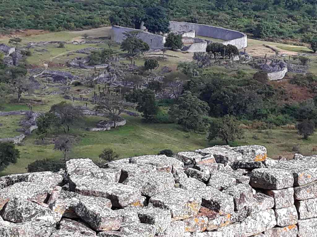 Looking at the great enclosure from the hill complex Great Zimbabwe