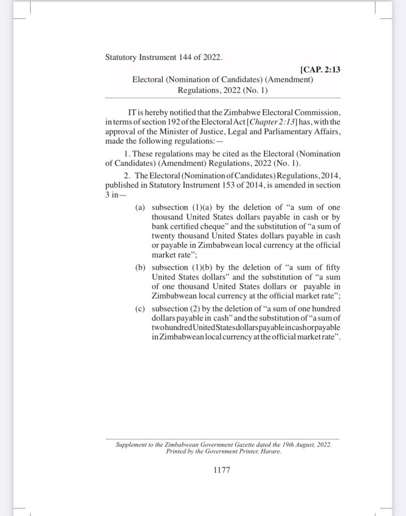 Statutory instrument 144 of 2022 Electoral regulations