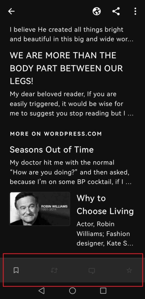greyed out options to comment, and like articles on Jetpack App