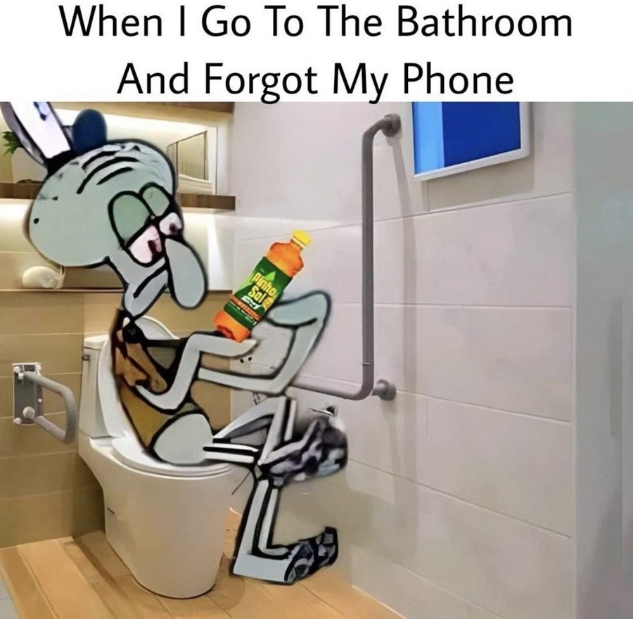 when I go the bathroom and forget my phone meme