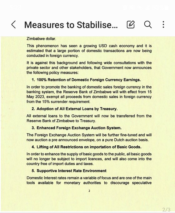 Measures to stabilise ZIm Dollar