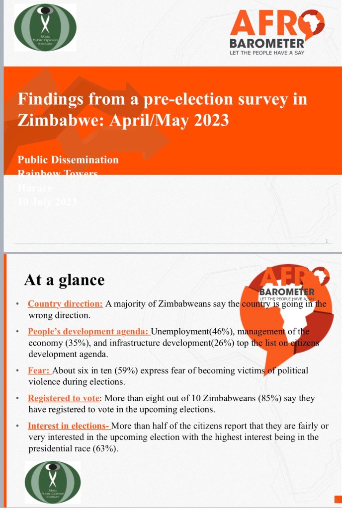 Afro Barometer Findings from pre-election survey in Zimbabwe April/May
