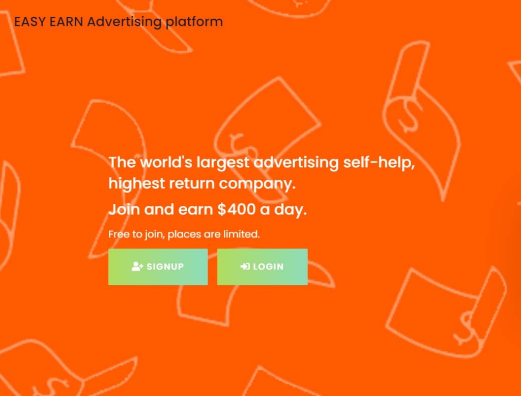 Easy Earn scam advertising