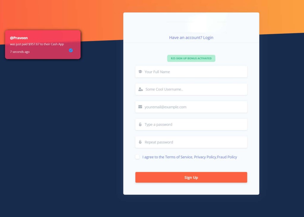 create an account on earn money easiily