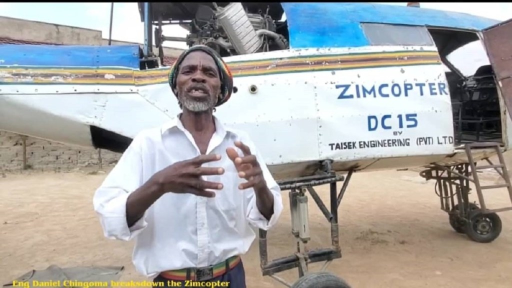 Daniel Chingoma with his helicopter 