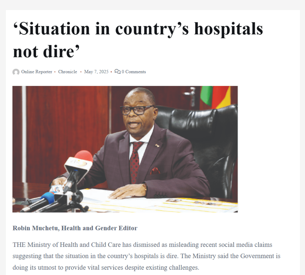 situation in country's hospitals Zimbabwe
