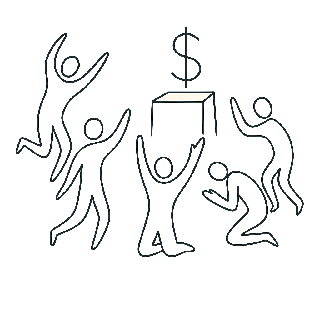 sketch figure of people worshiping an altar of money
