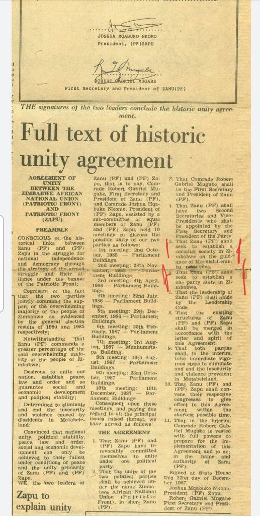 Full text of Unity Accord Agreement 