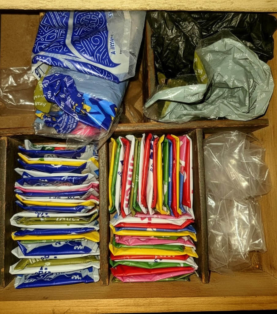 drawer full of neatly folded plastic bags