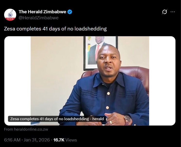 Zesa complere 41 days of no load shedding